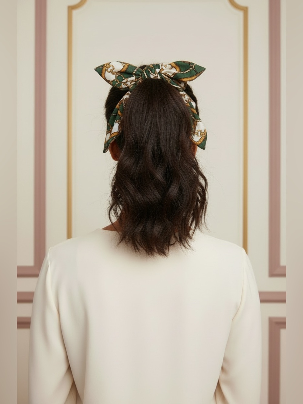 Blossom Chain Print Bow Scrunchie